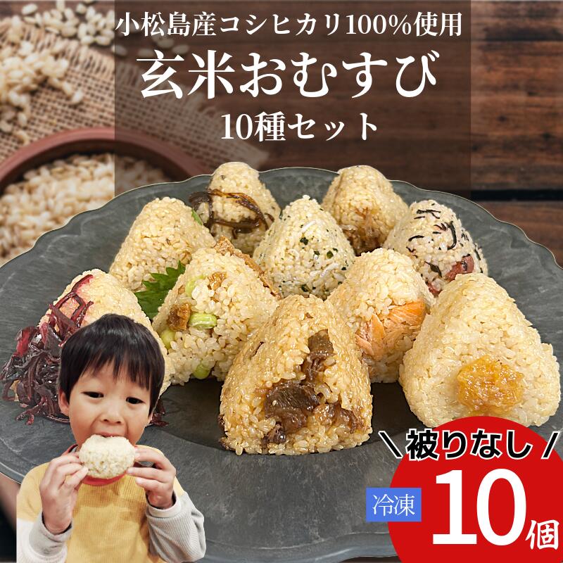 【ふるさと納税】 【毎日食べたい玄米】玄米 おむすび 被りなし10個セット 10個 コシヒカリ おにぎり ご飯 ごはん 令和7年産 米 こめ 鮭 じゃこ 阿波牛 ゆず みそ うめ ひじき きくらげ おかか レンジ 国産 冷凍おにぎり 簡単 調理 朝ごはん 弁当 健康 小松島市 徳島|徳島県小松島市