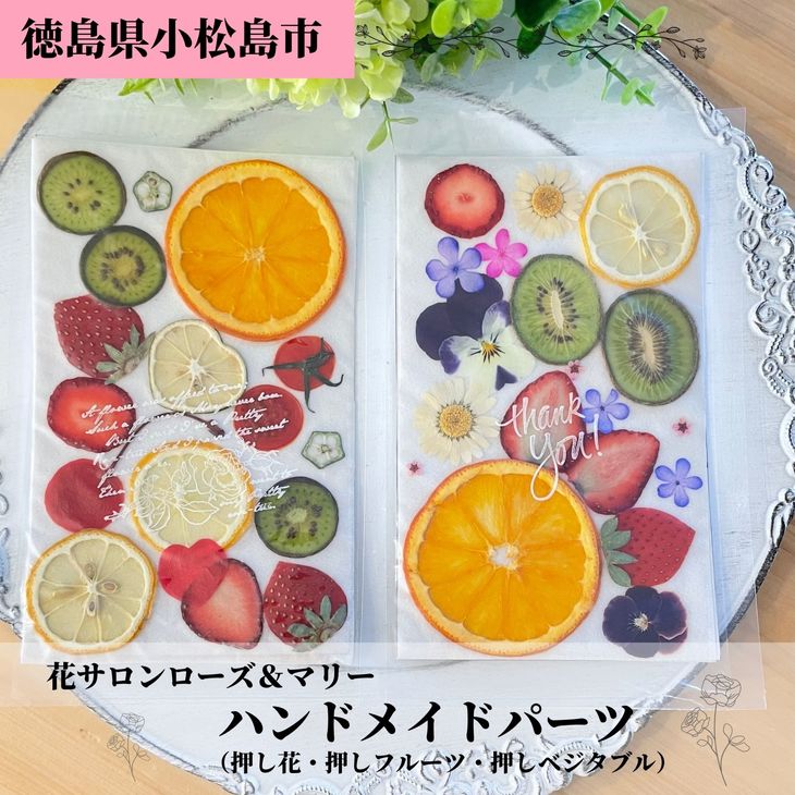 【ふるさと納税】 ハンドメイドパーツ 2種書き割り（押し花・押しフルーツ、押し蔬菜） 貨物輸送無料  ｜花 無意味さ容器に並べる 書き割り レジン コラージュ 花材 原料品 一揃いの道具 DIY