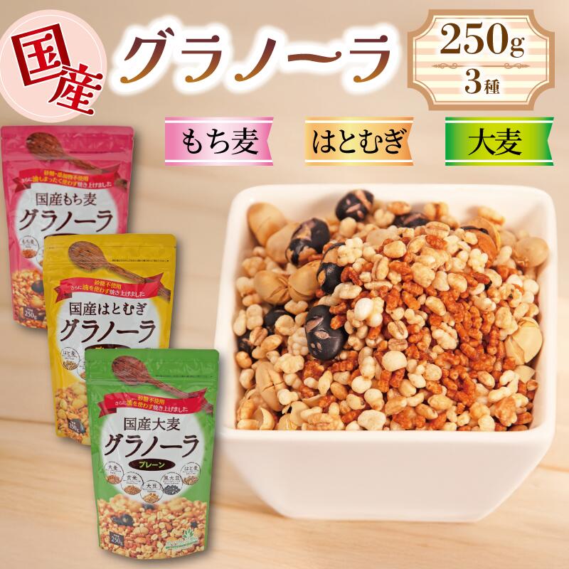 【ふるさと納税】 グラノーラ 砂糖不使用 3種 国産 はとむぎ もちむぎ 大麦 250g 3袋 タンパク質 低カロリー 砂糖 油分 不使用 グルテンフリー 糖質オフ おすすめ シリアル 朝食 牛乳 子ども おやつ 栄養 美容 健康 ヘルシー 小川生薬 徳島県 三好市 みよし｜徳島県三好市
