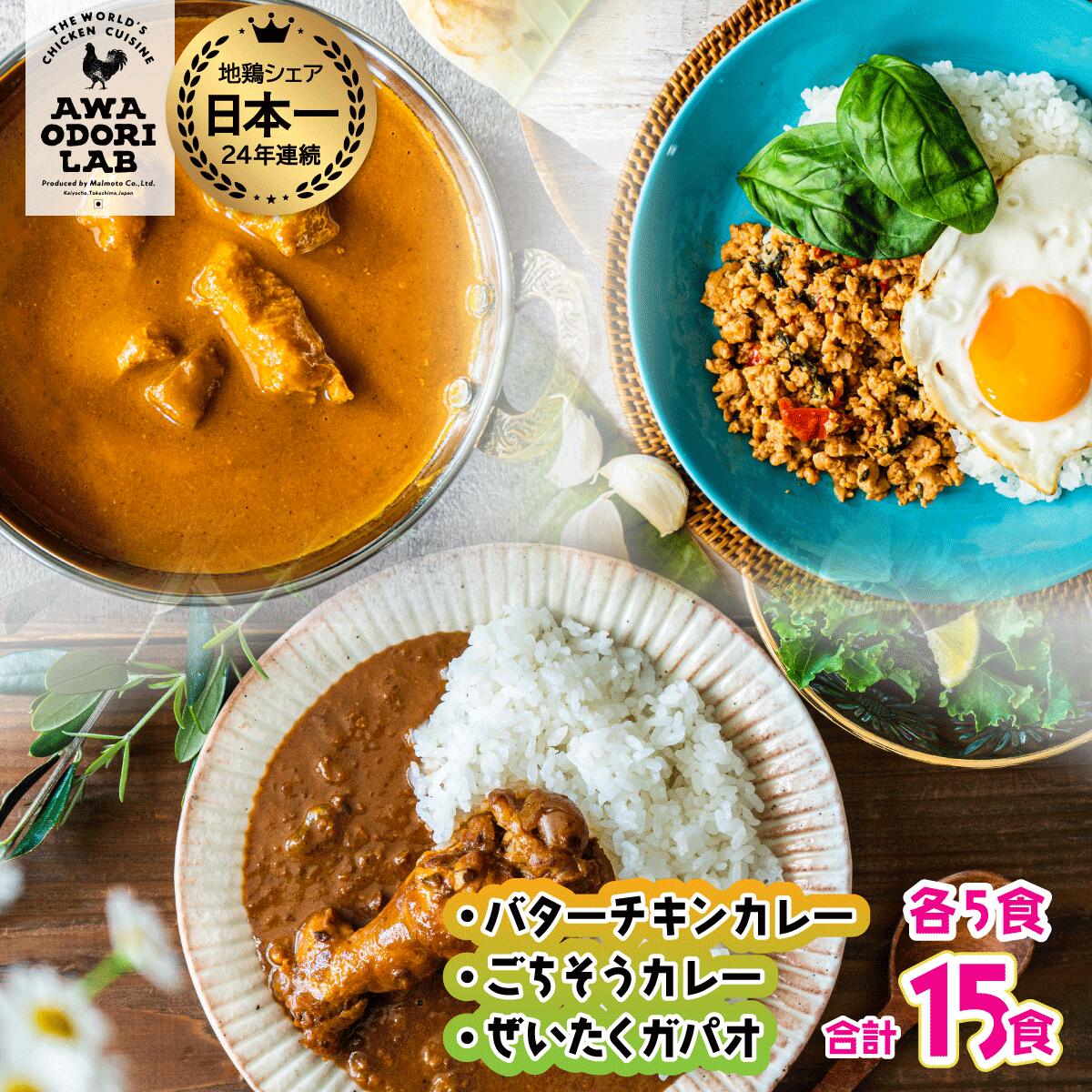 【ふるさと納税】旅する阿波尾鶏シリーズ 3種 各5食入 計15食 バターチキンカレー ごちそうカレー ぜいたくガパオ カレー ガパオ タイ料理 常温 レトルト 父の日