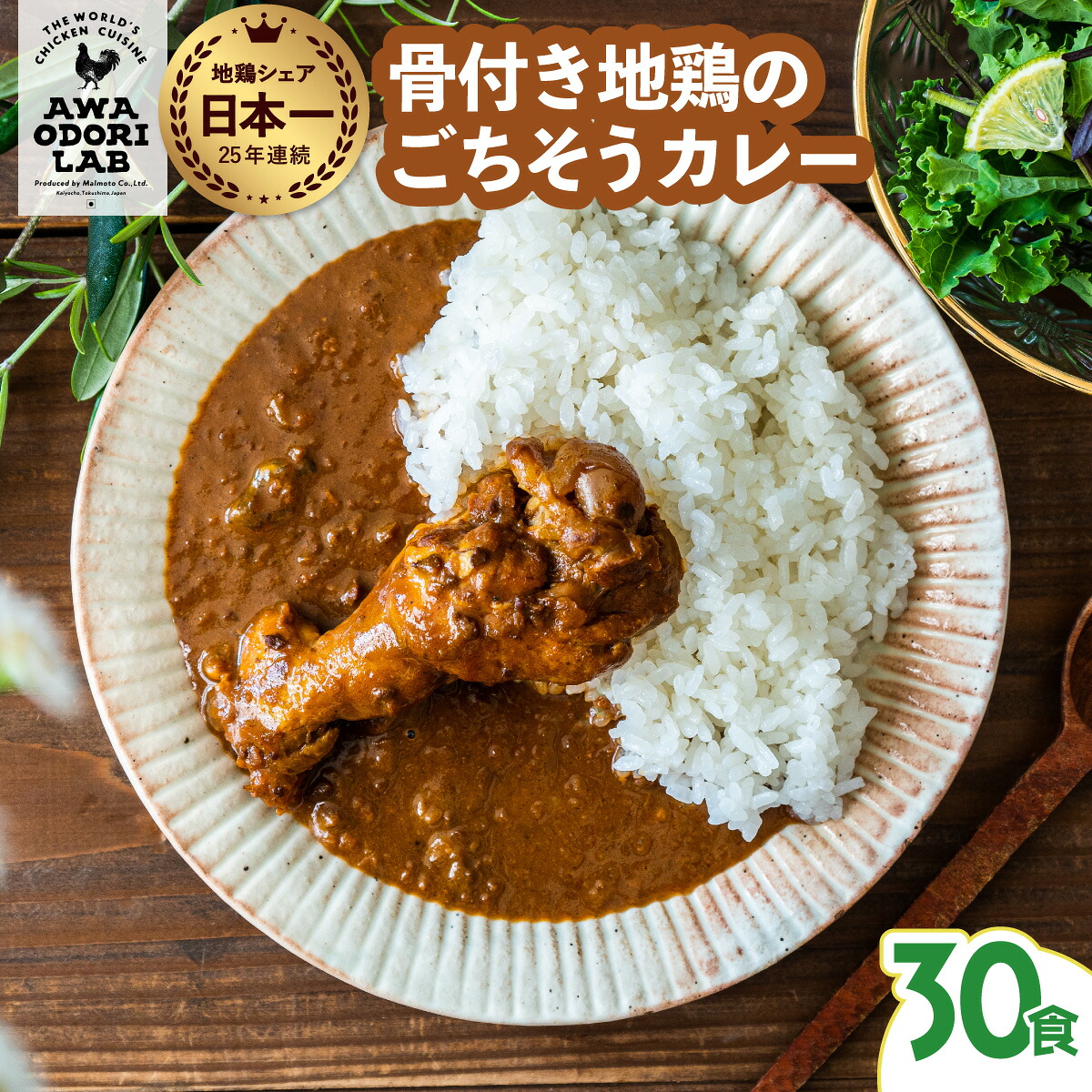 【ふるさと納税】 カレー レトルト 阿波尾鶏 30食入り 骨つき地鶏のごちそうカレー 徳島 地鶏 あわおどり お手軽調理 簡単調理｜徳島県海陽町