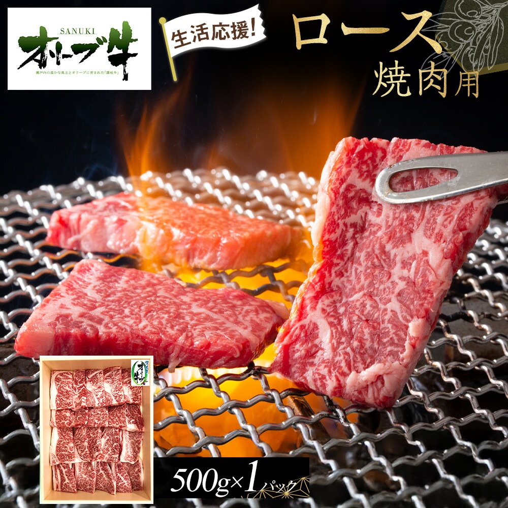【ふるさと納税】《生活応援》オリーブ牛ロース焼肉用　500g | 肉 お肉 にく 食品 香川県産 人気 おすすめ 送料無料 ギフト