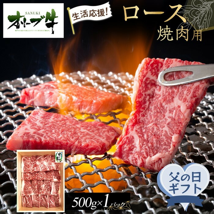 【ふるさと納税】【父の日ギフト】《生活応援》オリーブ牛ロース焼肉用　500g