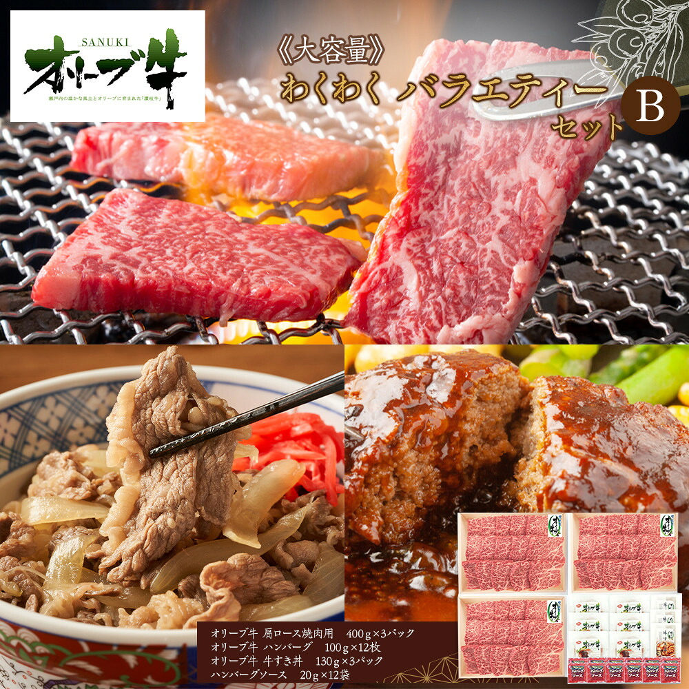 【ふるさと納税】≪大容量≫オリーブ牛　わくわくバラエティーセットB　 | 肉 お肉 にく 牛肉 オリーブ牛 肩ロース 焼肉 ハンバーグ 牛すき丼 便利 食品 香川県産 人気 おすすめ 送料無料 ギフト