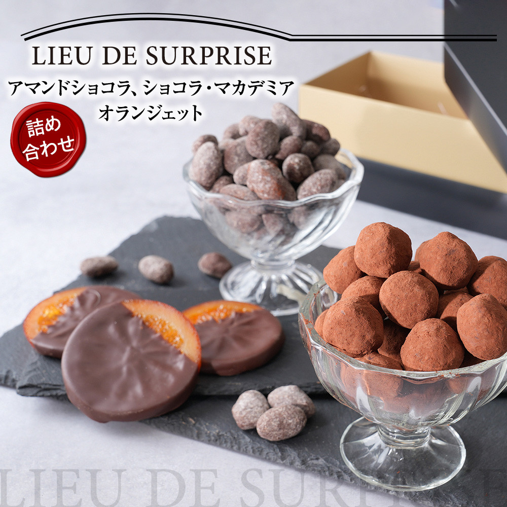 【ふるさと納税】［P・・tisserie LIEU DE SURPRISE］アマンドショコラ、ショコラ・マカデミア、オランジェット詰め合わせ