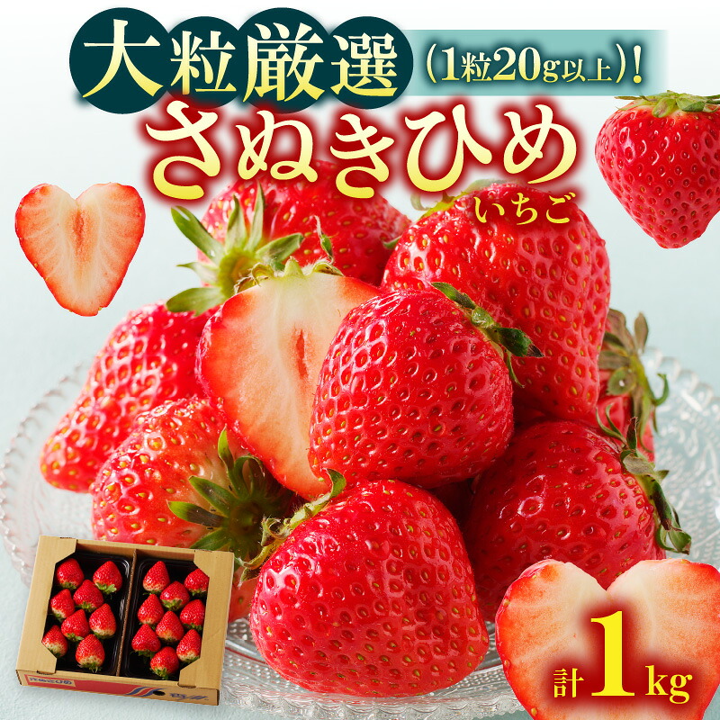【ふるさと納税】大粒厳選(1粒20g以上)!さぬきひめいちご 約1kg【2027-3月上旬～2027-3月下旬配送】 | 果物 フルーツ 瀬戸内 果汁 たっぷり 甘い ギフト プレゼント 贈り物 自宅用 家庭用 おやつ デザート お取り寄せ