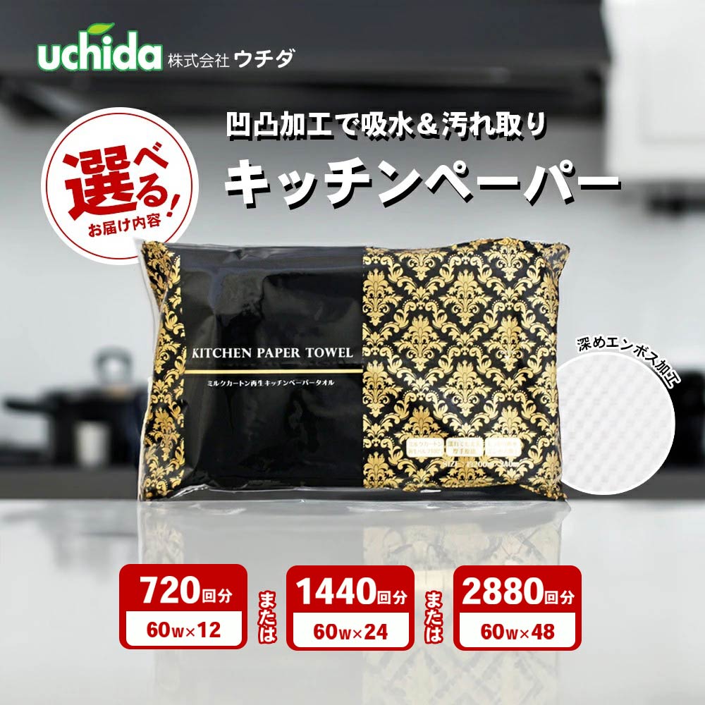【ふるさと納税】 キッチンペーパー 選べる 12箱 24箱 48箱 定期便 60組 エンボス加工 再生紙100% ティッシュ キッチン用品 ペーパータオル 再生紙 キッチン ペーパー 日用品 生活用品 調理用品 調理 消耗品 おすすめ 人気 まとめ買い 香川県 丸亀市|香川県丸亀市