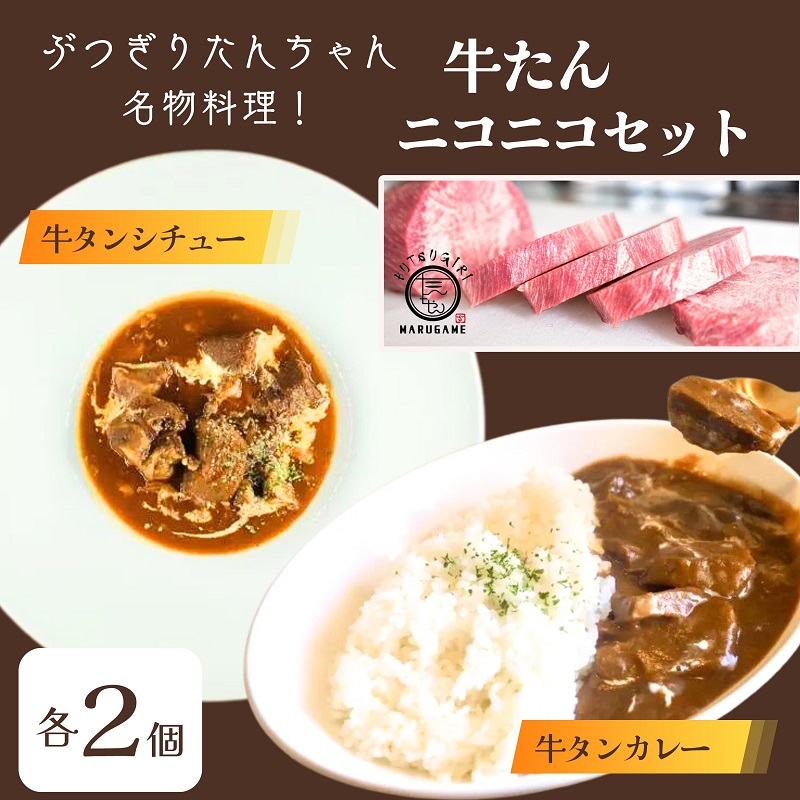 【ふるさと納税】 牛タン ニコニコ セット 牛タンシチュー + 牛タンカレー 各2袋 詰め合わせ ぶつぎりたんちゃん名物料理 シチュー カレー ビーフシチュー ビーフカレー 牛肉 牛 惣菜 スープ レトルトカレー 冷凍食品 湯煎 レトルト 真空パック 冷凍 冷凍配送 丸亀 17,280円