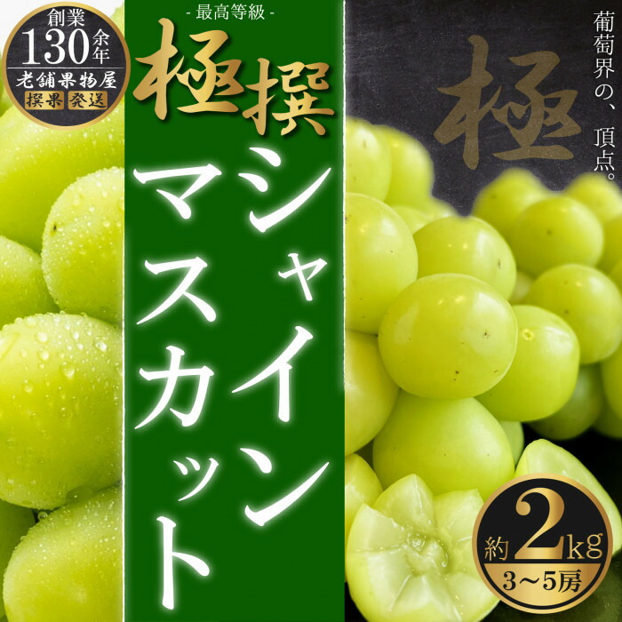 【ふるさと納税】極撰！シャインマスカット　約2kg（3～5房）