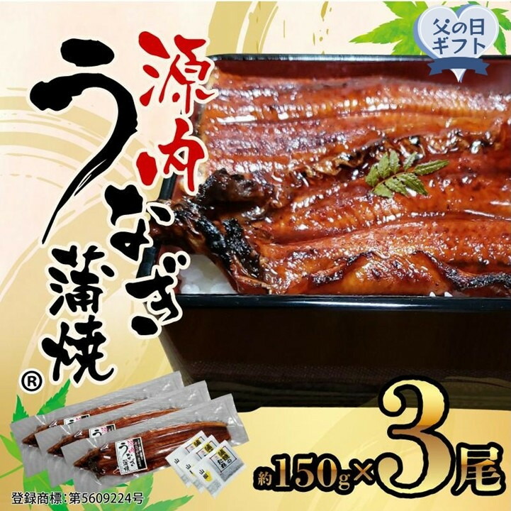 【ふるさと納税】【父の日ギフト】源内 うなぎの蒲焼 3尾 ( 150g × 3尾 ) 香川県産 ｜ うなぎ 蒲焼 たれ・粉山椒付き | うなぎ 蒲焼 たれ 粉山椒付き 3尾 父の日 ギフト