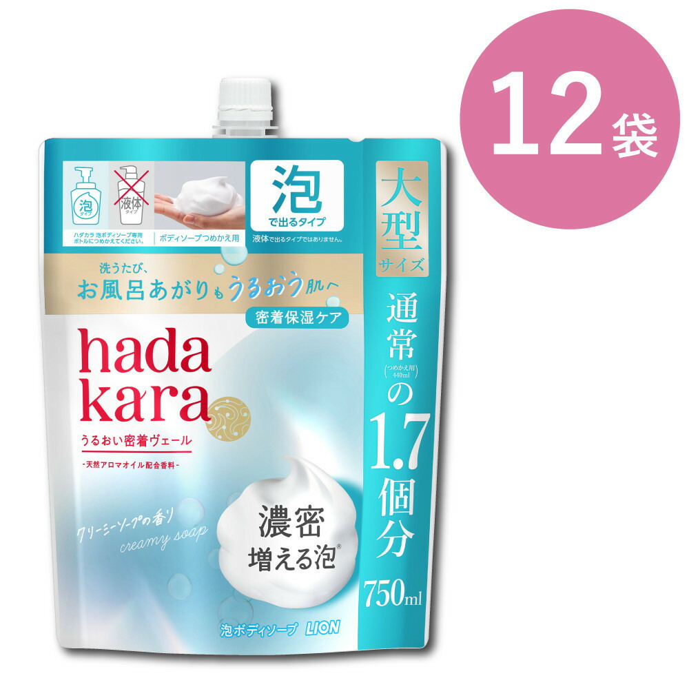 【ふるさと納税】【新包み】hadakara（ハダカラ）上半身石けん 泡で出てくる手合い クリーミーソープの芳ばしさ 詰替え750ml 12袋容器に並べる | 石けん ひと肌世話をする 洗いもの 上半身世話をする 一般受け おすすめ 貨物輸送無料
