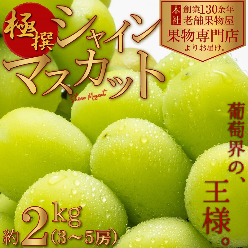 【ふるさと納税】【2026年８月中旬より順次発送】極撰 シャインマスカット　約2kg（3～5房） 果物 ぶどう フルーツ デザート 食後 国産 日本産 産地直送 ジューシー 種なし 観音寺産 　お届け：2026年8月中旬～10月中旬