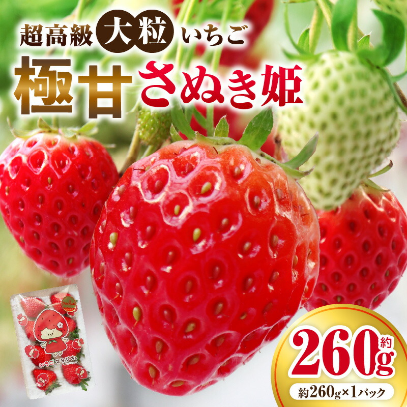 【ふるさと納税】超高級大粒いちご 極甘さぬき姫260g×1パック(ハンモックトレー)　いちご 大粒 高級 さぬき姫 果物 フルーツ おすすめ 旬 イチゴ グルメ 季節 旬の果物 ギフト スイーツ パック 果実 贈り物 デザート 人気 果肉 生鮮食品 国産 冷蔵 香川県 三木町