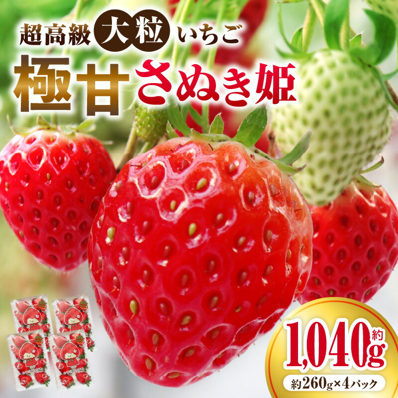 【ふるさと納税】超高級大粒いちご 極甘さぬき姫260g×4パック(ハンモックトレー)　いちご 大粒 高級 さぬき姫 果物 フルーツ おすすめ 旬 イチゴ グルメ 季節 旬の果物 ギフト スイーツ パック 果実 贈り物 デザート 人気 果肉 生鮮食品 国産 冷蔵 香川県 三木町