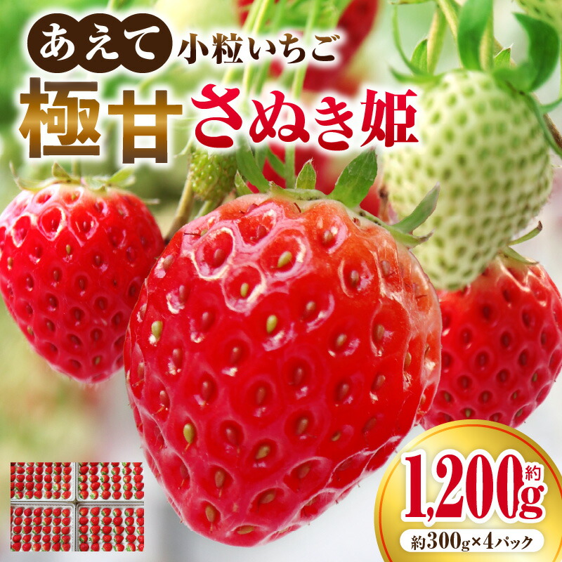 【ふるさと納税】”あえて”小粒いちご 極甘さぬき姫1,200g×1箱　いちご 小粒 高級 さぬき姫 果物 フルーツ おすすめ 旬 イチゴ グルメ 季節 旬の果物 ギフト スイーツ パック 果実 贈り物 化粧箱 贈答用 デザート 人気 果肉 生鮮食品 国産 冷蔵 香川県 三木町