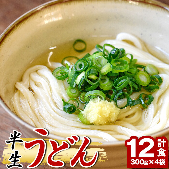 【ふるさと納税】「なかむらうどん」＜つゆ付＞ 半生うどんセット(12食分・300g×4袋) うどん 讃岐うどん 本場 讃岐  半生 小麦 麺 さぬき 釜玉 醤油 ぶっかけうどん 釜揚げコシ 常温 常温保存 【man144】【なかむら】