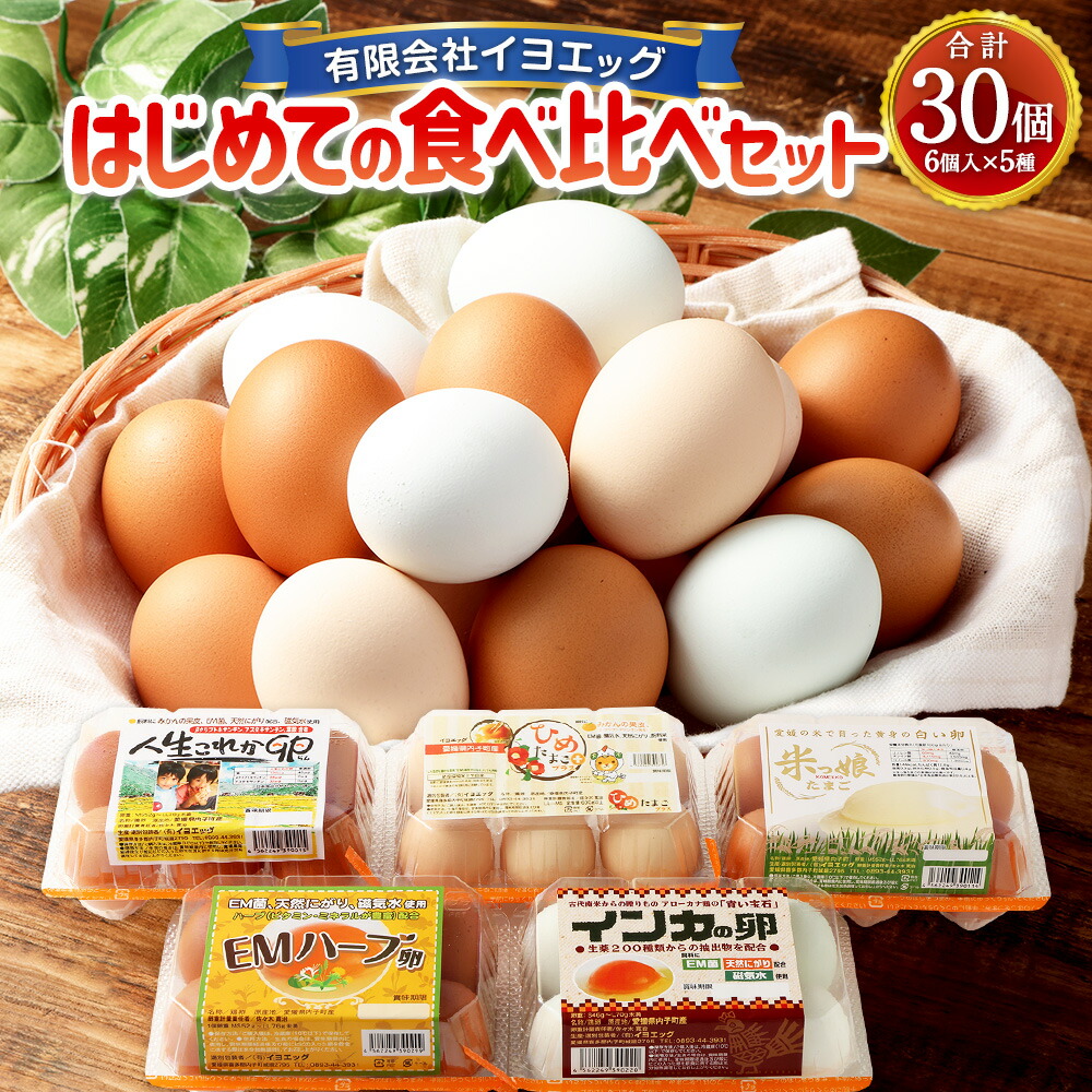 【ふるさと納税】はじめての 食べ比べ セット 6個×5種類 計30個 内割れ保証5個 各種1個づつ 人生これか卵 米っ娘たまご インカの卵 EMハーブ卵 ひめ卵プラス 卵 たまご 鶏卵 イヨエッグ 愛媛県 送料無料(476)【えひめの町（超）推し！（内子町）】