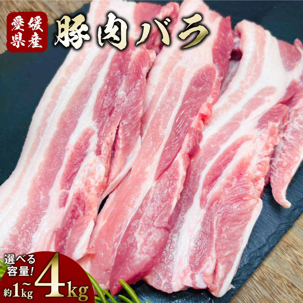 【ふるさと納税】【選べる容量】豚肉 バラ 1パック約500g〈選べる〉1kg / 1.5kg / 2kg / 3kg / 4kg 小分け 2パック 3パック 4パック 6パック 8パック 小分け 豚バラ 豚肉 お肉 三枚肉 冷凍 愛媛県産 国産 送料無料 (792)(793)(794)(795)(796)|愛媛県
