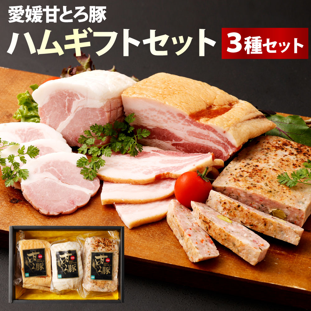 【ふるさと納税】愛媛甘とろ豚ハムギフトセット 3種 合計約640g ベーコン ボンレスハム ミートローフ ハム 甘とろ豚 豚肉 豚肉 ポーク 詰め合わせ 熟成 ギフト 贈答 愛媛県 送料無料 御歳暮 お歳暮 (16)｜愛媛県