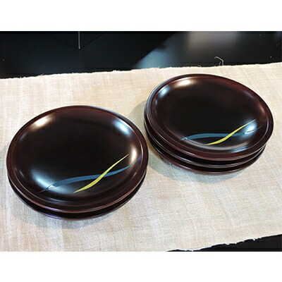 【ふるさと納税】( 桜井漆器 ) 溜 ケーキ皿 二色ライン 5客 【VE00450】｜愛媛県今治市 32,500円