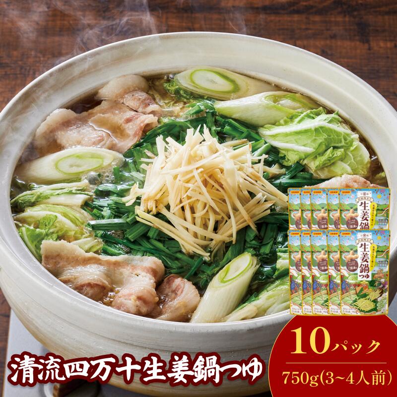 【ふるさと納税】清流四万十 生姜鍋つゆ（3～4人前／袋）750g／袋×10パック【V002910S10】今治 いまばり 愛媛 えひめ 日本食研 簡単 簡単調理 生姜 つゆ 清流四万十 鍋 一人暮らし 食品 家庭用 国内製造 愛媛ふるさと納税