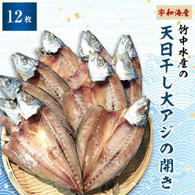 【ふるさと納税】竹中水産の天日干し大アジ(宇和海産)の開き12枚(大振りサイズがたまらない)!【D22-250】_ アジ 大アジ 鯵 天日干し 干物 ひもの 天然 セット 魚介 魚介類 海鮮 冷凍 愛媛 八幡浜 産直 産地直送 国産 おかず おつまみ 【配送不可地域：離島】【1073907】