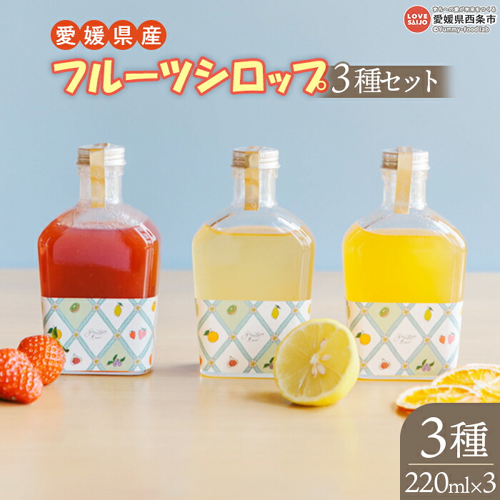 【ふるさと納税】<愛媛県産 フルーツシロップ 3種類セット 220ml×3本(各1本)>※入金確認後、翌月末迄に順次出荷 天然素材 安心安全 ナチュラルフレーバー かき氷シロップ ドリンクシロップ 調味料 レモネード アイスティー 合同会社field doors 愛媛県 西条市【常温】|愛媛県西条市