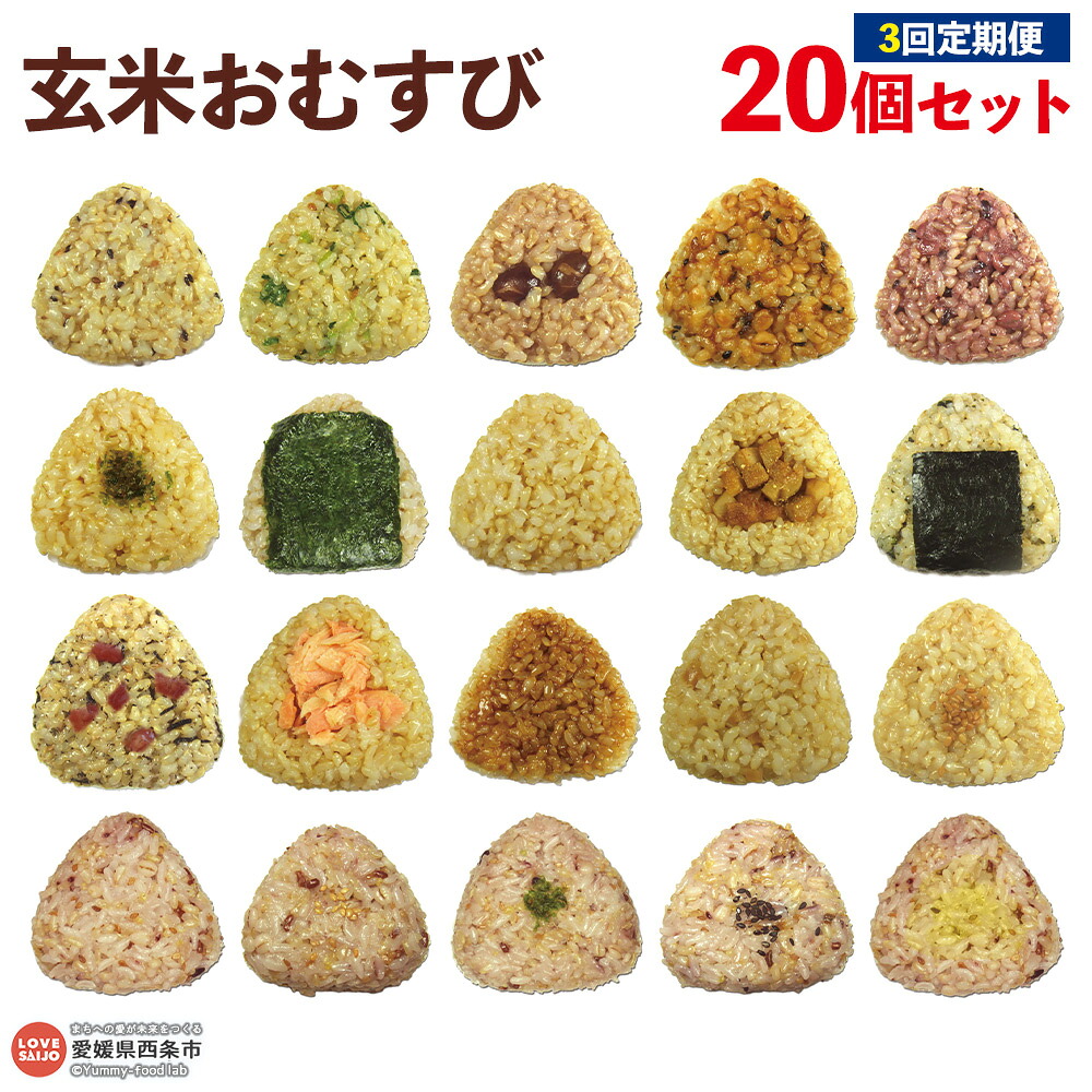 【ふるさと納税】＜玄米 おむすび 定期便 20個&times;3回＞- おにぎり 冷凍 鶏 チーズ 鮭 カレー 玄米おむすび玄むす屋 かんこめ 愛媛県 西条市『入金確認後、翌月末までに第1回目を出荷』｜愛媛県西条市