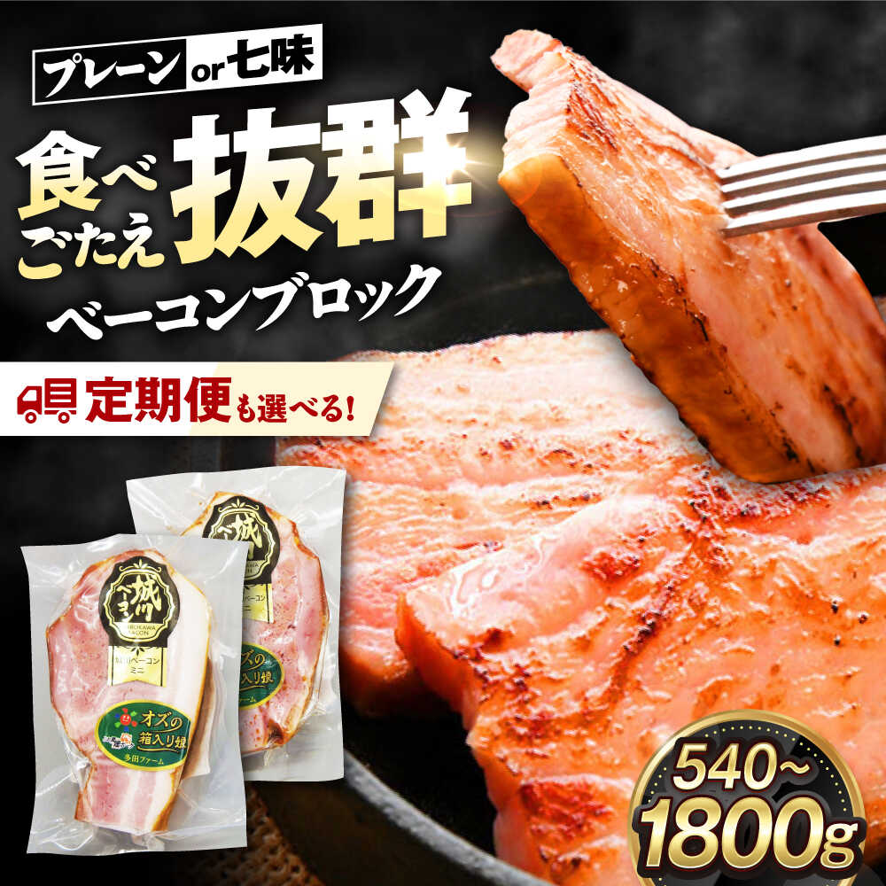 【ふるさと納税】【 選べる味付け ( プレーン / 七味 / 食べ比べ ) ・ 内容量 ・ 回数】ベーコン ブロック 大洲市産 ブランドポーク 『オズの箱入り娘』 使用 [AGAZ012] 肉 にく お肉 塊肉 豚肉 定期便 小分け おかず 燻製 惣菜 BBQ 焼肉 おすすめ 人気 お取り寄せ 送料無料｜愛媛県大洲市