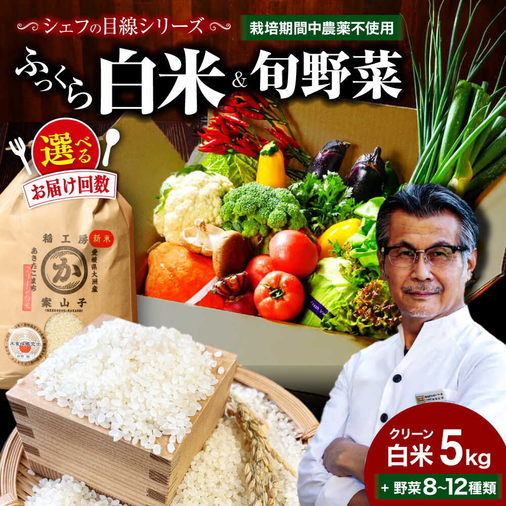 【ふるさと納税】お米 5kg【選べるお届け回数】クリーン白米 5kg+旬のお野菜セット【ふるさと納税限定】お米 5kg あきたこまち 野菜 詰め合わせ 旬野菜 新鮮 食材セット お試し おまかせセット 一人暮らし 二人暮らし 食材 詰め合わせ 大洲市/ヒロファミリーフーズ[AGBX009]｜愛媛県大洲市