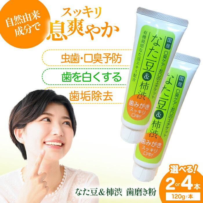 【ふるさと納税】【選べる認知的内容量】歯磨粉 なた豆＆柿渋 （120ｇ×2本・ 4本書き割り） ハミガキ粉 はみがき粉 歯磨剤粉 う蝕止めること 書き割り 歯刷子 舌磨き ホワイトニング 歯周病 口臭止めること オーラルケア おすすめ 一般受け 大洲市/サンユーバス発着場[AGCS001]