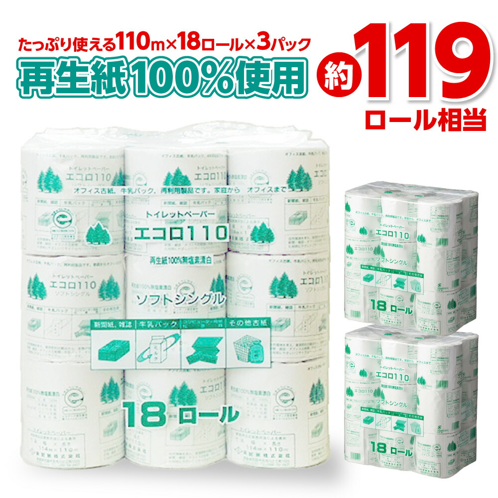 【ふるさと納税】エコロ110 18RS 110m トイレットペーパー シングル 54ロール 110m 再生紙 エコ 芯あり 業務用 包装 柔らかい 日用品 消耗品 備蓄 ふるさと納税 送料無料 【四国中央市 紙のまち 日本一】｜愛媛県四国中央市