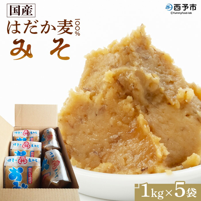 【ふるさと納税】＜国産 はだか麦 100％ みそ 5kg（1kg×5袋）＞※1か月以内に順次出荷します。 味噌 調味料 発酵食品 だるまや 愛媛県 西予市【常温】