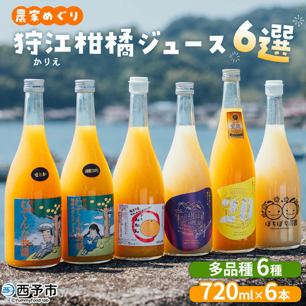 【ふるさと納税】＜農家めぐり 狩江柑橘ジュース 6選（多品種）＞ 多品種 アソート 愛媛県産 飲料 ジュース 国産 みかん 蜜柑 ミカン ストレートジュース 果汁 セット 飲み比べ 詰合せ 6本 企業組合かりエンジョイ 愛媛県 西予市 【常温】『4月中旬以降順次出荷予定』