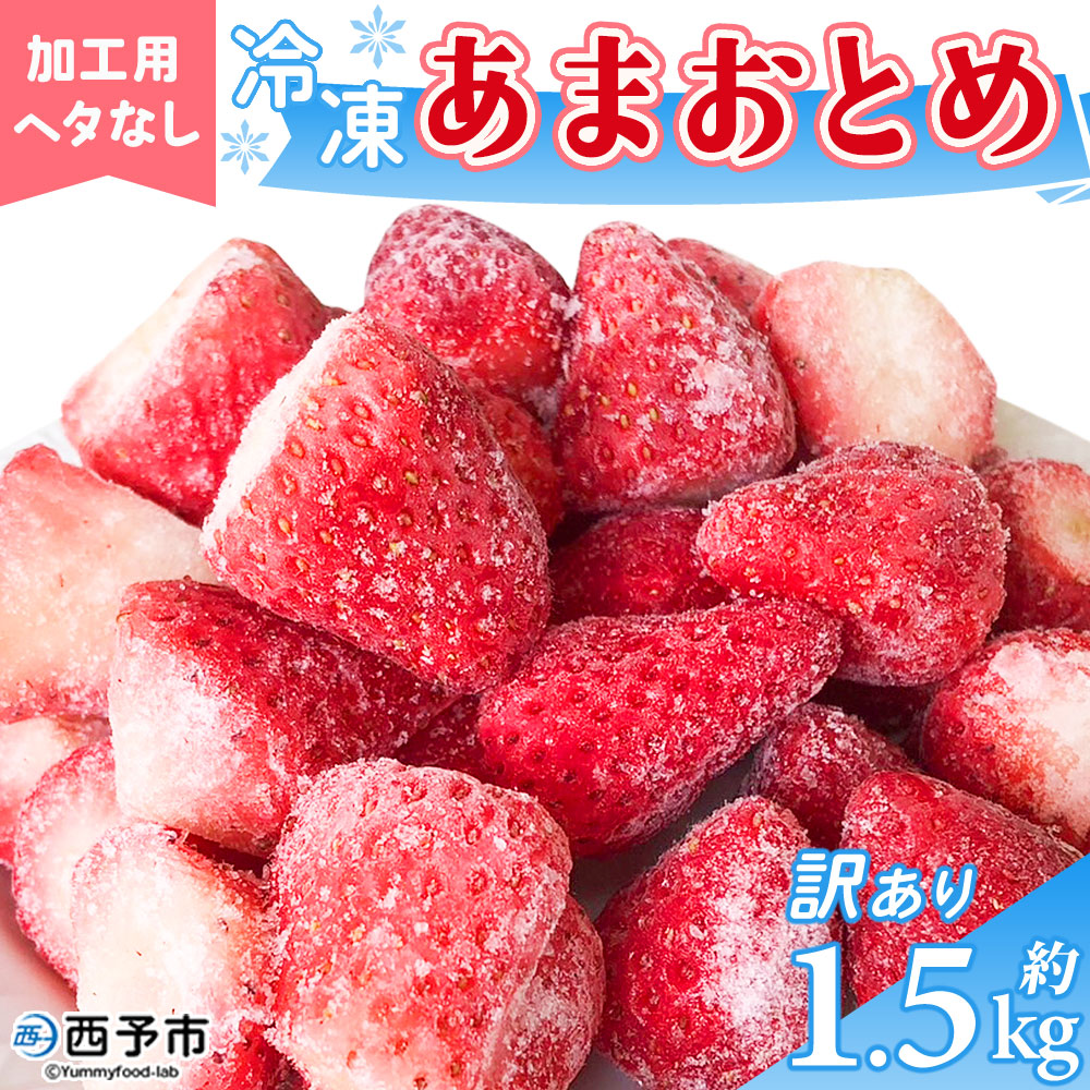 【ふるさと納税】＜冷凍いちご あまおとめ 約1.5kg 加工用 ヘタなし＞ 国産 アマオトメ 朝採り 朝採れ サイズ 不揃い 訳あり 訳アリ フルーツ 果物 苺 いちご イチゴ シャーベット ジャム スムージー 大粒 小粒 りの果樹園 愛媛県 西予市【冷凍】『1か月以内に順次出荷予定』