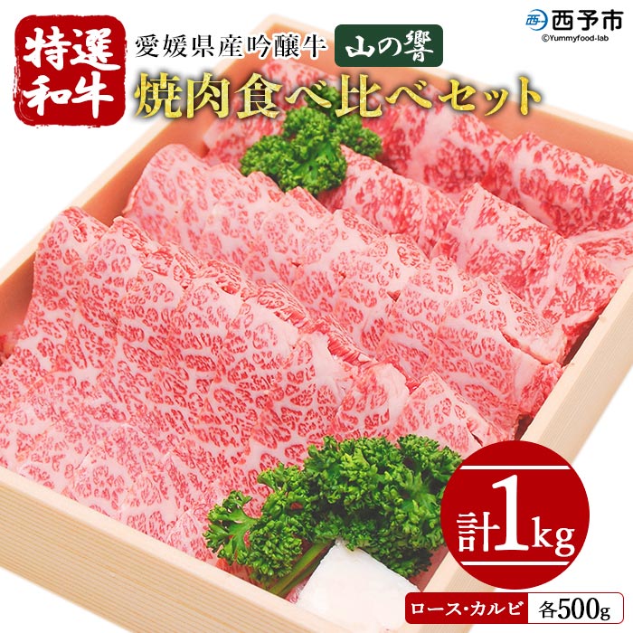 【ふるさと納税】愛媛県産吟醸牛<「山の響」特選和牛焼肉 食べ比べセット 合計1kg(500g×2)> 牛肉 国産 黒毛和牛 焼き肉 やきにく カット ロース カルビ お楽しみ グルメ お祝い 御祝 お礼 御礼 食材 特産品 高橋畜産 愛媛県 西予市【冷凍】『3か月以内に順次出荷予定』