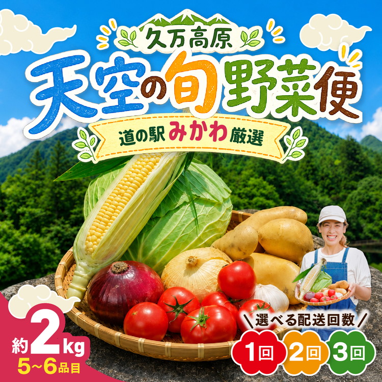【ふるさと納税】【選べる配送回数】久万高原 天空の旬野菜便2kg 【道の駅みかわ厳選】| 野菜詰め合わせ 5～6品目 新鮮野菜 定期便 愛媛県産 産地直送｜愛媛県久万高原町