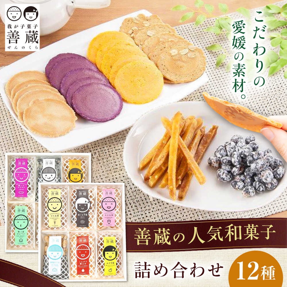 【ふるさと納税】善蔵 12種 詰合せ ( せんべい 豆菓子 芋けんぴ ) 化粧箱入り ／ 豆 まめ 煎餅 芋 いも 菓子 おかし 詰め合わせ ギフト 贈答 人気 おすすめ 送料無料 お菓子 お土産 贈り物 プレゼント 四国 愛媛県 内子町 【宮栄商事有限会社】[BKBM008] 17000 17000円｜愛媛県内子町