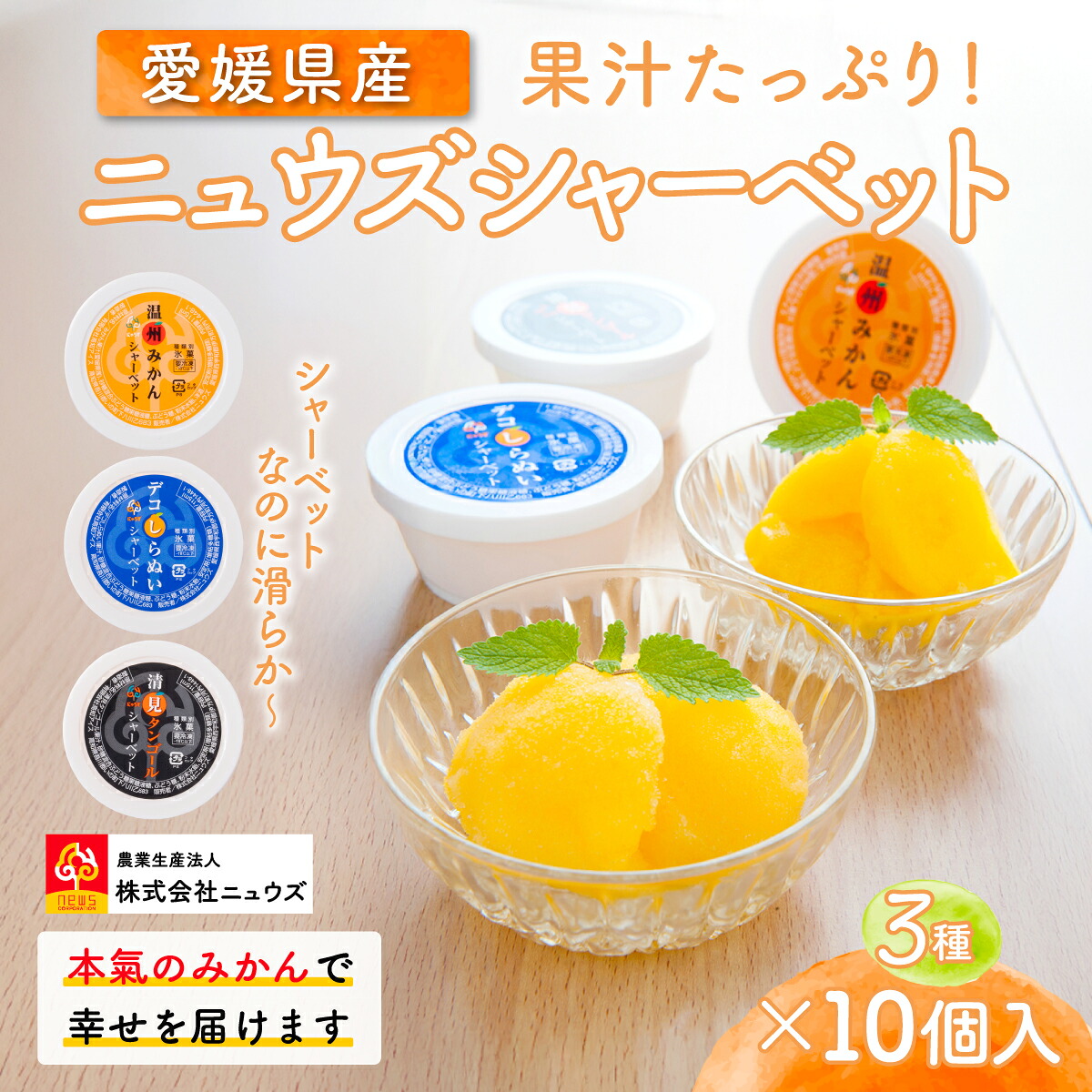 【ふるさと納税】果汁たっぷり！シャーベットなのに滑らかな口当たりニュウズシャーベット3種10個 ※離島への配送不可 【ふるさと納税 人気 おすすめ ランキング みかん ミカン 蜜柑 シャーベット ニュウズ 愛媛県産 愛媛県 伊方町 送料無料】 IKTF025