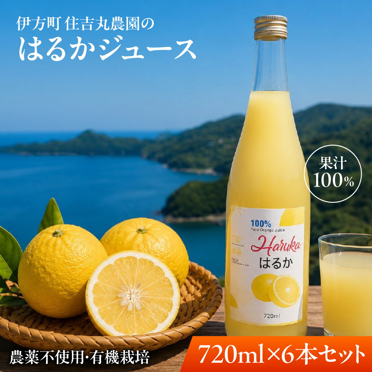 【ふるさと納税】はるかジュース 720ml&times;6本 【ふるさと納税 人気 おすすめ ランキング はるかジュース みかん ミカン オレンジ　無農薬　有機栽培　佐田岬半島　農家直送　住吉丸農園 愛媛県 伊方町 送料無料】 IKTBN012｜愛媛県伊方町
