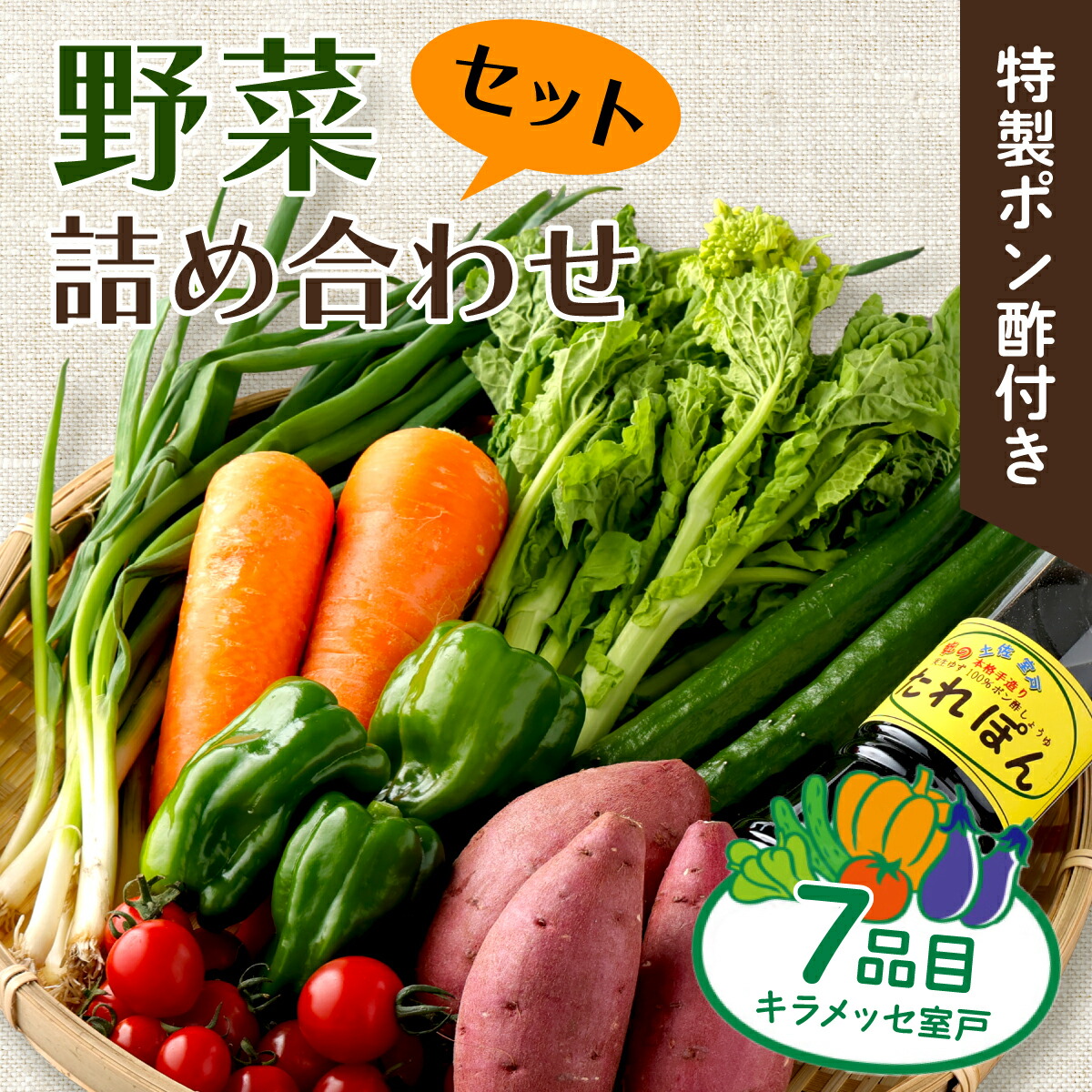 【ふるさと納税】 野菜 セット 7種類 詰め合わせセット (特製ポン酢付) 新鮮 産地直送 旬 春夏秋冬 おまかせ 野菜スープ や 野菜ジュース にも 5000円 高知県 室戸市 おすすめ 故郷納税 送料無料