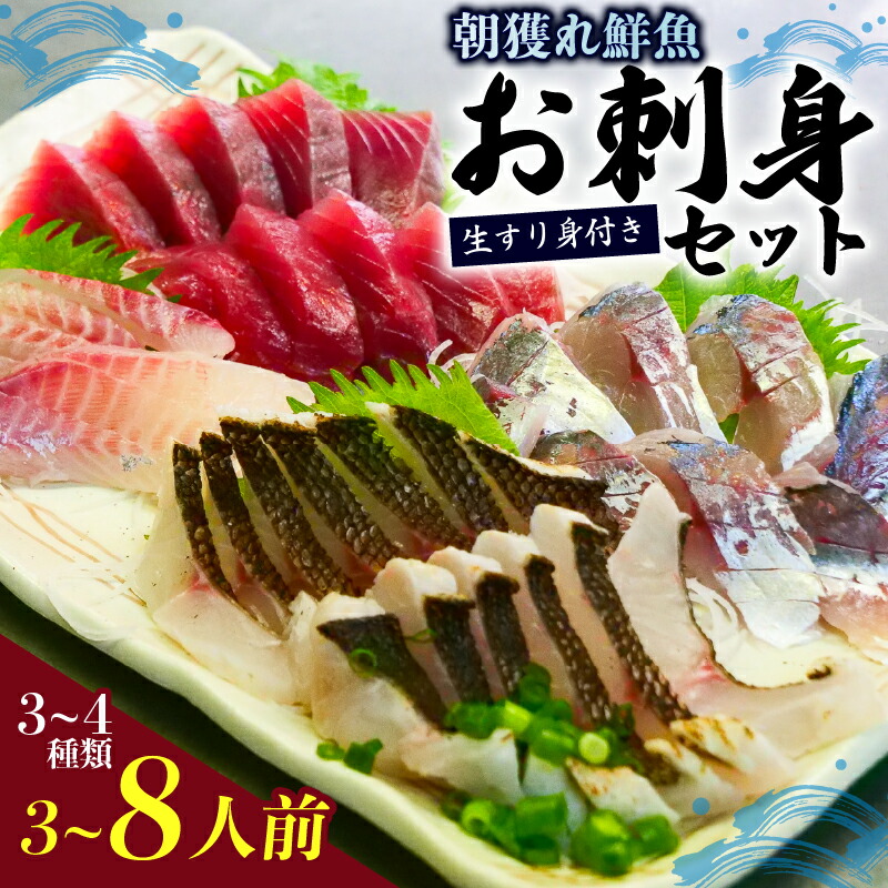 【ふるさと納税】 朝どれ鮮魚 刺身 かつおのタタキ マグロ アジ カンパチ ヒラメ カレイ クレ サワラ イサキ イカ タコ ホウボウ 鯛 シマアジ 生すり身付き３～４種類 3~8人前 フィーレ 詰め合わせ セット 鮪 冷蔵 お刺身 鍋 焼き魚 高知県 須崎市
