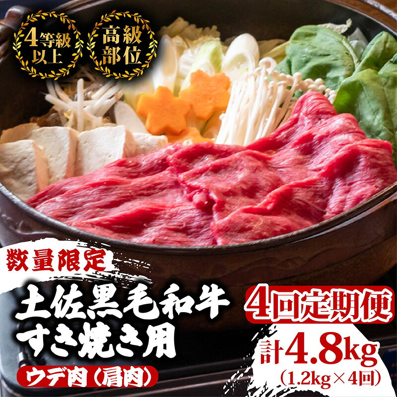 【ふるさと納税】 【定期便4回】土佐黒毛和牛ウデ肉すき焼き用 計4.8kg（1.2g×4ヶ月連続お届け) 3Lコース | 特撰 ウデ肉 肩肉 最上位等級 A4 A5 最高ランク 贅沢 すきやき スキヤキ用 鍋 焼肉用 小分け 冷凍 国産 牛肉 高知県 須崎 TM66000