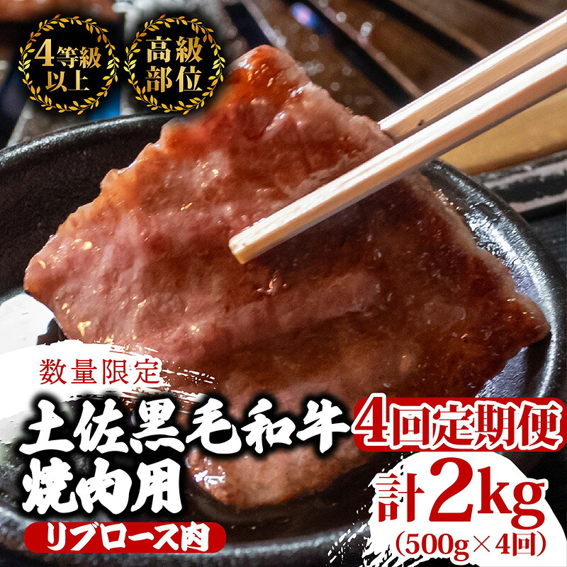 【ふるさと納税】 【定期便4回】土佐 黒毛 和牛 焼肉用 計2kg（500g×4ヶ月連続お届け) 4Nコース | 特撰 リブロース ロース A4 A5 焼き肉 やきにく 小分け 冷凍 国産 ブランド 和牛 牛肉 大人気 おすすめ ランキング おいしい 限定 アウトドア 高知県 須崎 TM94000