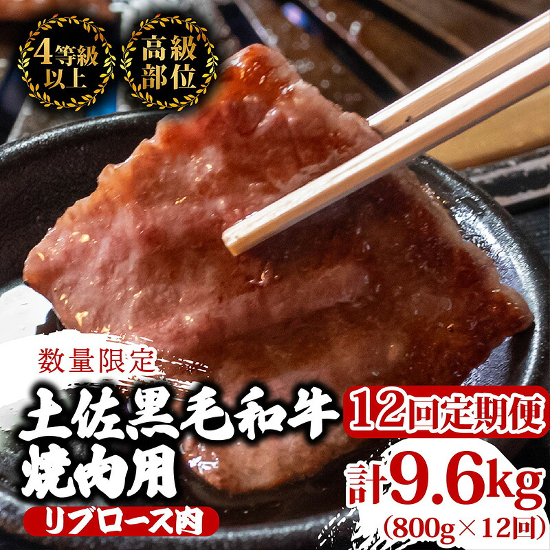【ふるさと納税】 【定期便12回】土佐 黒毛 和牛 焼肉用 計9.6kg（800g×12ヶ月連続お届け) 4Tコース | 特撰 リブロース ロース A4 A5 焼き肉 やきにく 小分け 冷凍 国産 ブランド 和牛 牛肉 大人気 ギフト おすすめ ランキング 高知県 須崎 TM100000