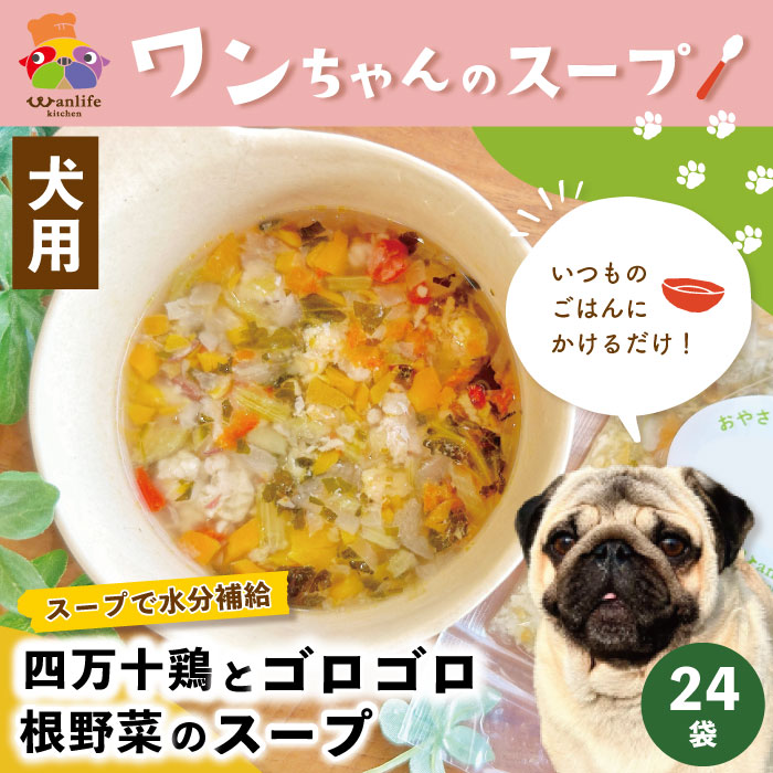 【ふるさと納税】26-090．いつものごはんにかけるだけ！四万十鶏とゴロゴロ根野菜のスープ 24袋セット 冷凍 無添加 ペットフード 犬 ドッグ 犬用 ペット用 スープ 栄養 健康 安心 安全 おいしい ごはん 水分補給 高知 土佐 四万十 しまんと お取り寄せ 送料無料