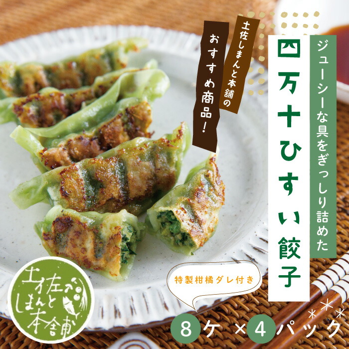 【ふるさと納税】26-1024．家(うち)に来る“高知” ジューシーな具をぎっしり詰めた手づくり!!　四万十ひすい餃子（8ケ入×4パック）・たれ付き　にんにく不使用！ 餃子 ぎょうざ ギョウザ 四万十ポーク グルメ 中華 おかず 冷凍 高知県 高知 四万十市 四万十 送料無料