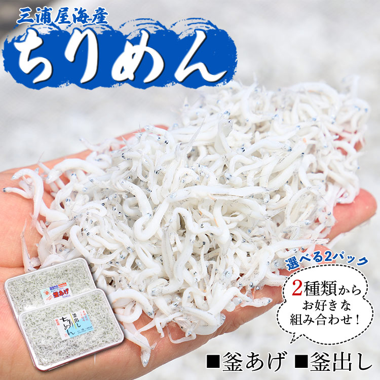 【ふるさと納税】三浦屋海産 ちりめん2種 組み合わせ選べる2パック（釜あげ・釜出し）- 冷凍保存 カルシウム 時短 ちりめんじゃこ 離乳食 釜揚げしらす 釜出ししらす かまあげ かまだし 小分け 鮮度抜群 新鮮 おかず 魚 さかな 肴 10000円台 高知県 香南市【冷蔵】｜高知県香南市