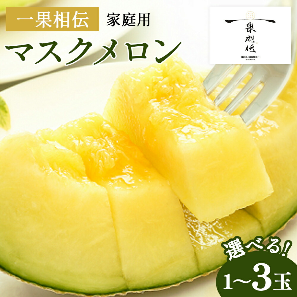 【ふるさと納税】一果相伝 マスクメロン 家庭用 1玉／2玉／3玉 - 選べる 個数 果物 くだもの フルーツ めろん 青肉 自宅用 ジューシー 果汁 至福 美味しい 甘い あまい 篤農  産地直送 高知県 香南市【常温】レビューキャンペーン実施中 ゆずあんぱん風おまんじゅうをお届け