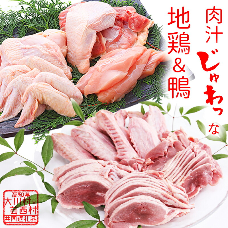 【ふるさと納税】【大川村と芸西村の共通返礼品】はちきん地鶏 まるごと一羽おためしセット 約1kg＆土佐鴨 鴨鍋肉（2～3人前）セット 地鶏  もも肉 むね肉 ささみ 手羽先 手羽元 鶏肉 鴨 鴨肉 高知県 大川村 F6R-014